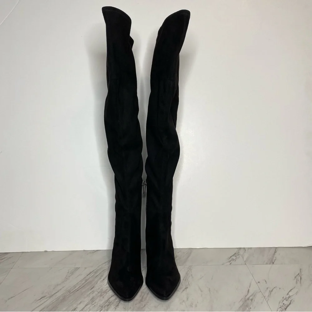 New! Marc Fisher Cathi Black Faux Suede Over The Knee Black Boot 6M